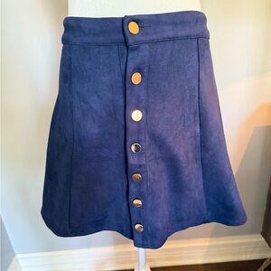 Navy Blue Faux Suede Skirt with Gold Buttons